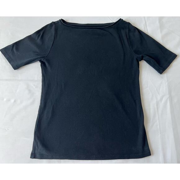 Ann Taylor Top boat neck short sleeve basic black blouse size small 100% Cotton - Picture 2 of 5